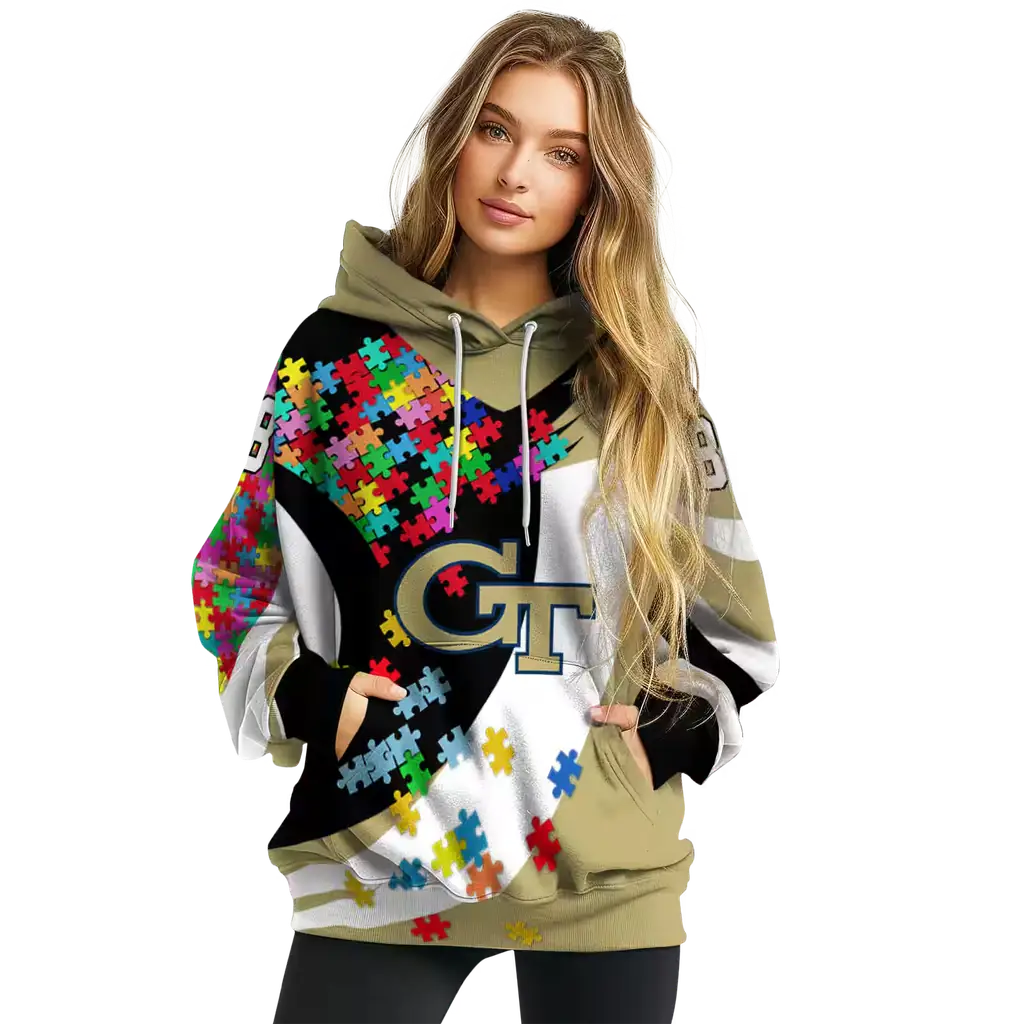 customized georgia tech yellow jackets puzzle pieces gold hoodie high quality customized georgia tech yellow jackets puzzle pieces gold hoodie high quality