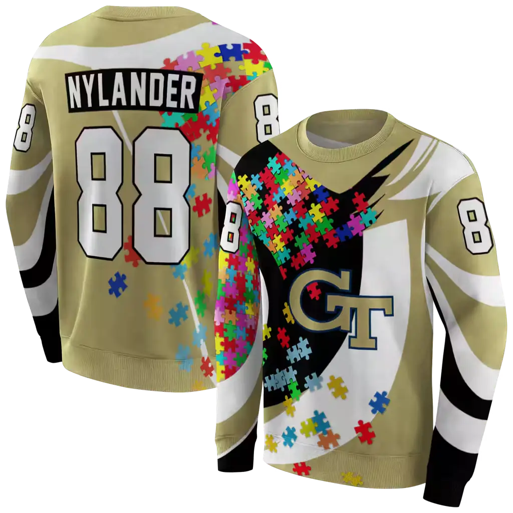 customized georgia tech yellow jackets puzzle pieces gold hoodie premium grade customized georgia tech yellow jackets puzzle pieces gold hoodie premium grade