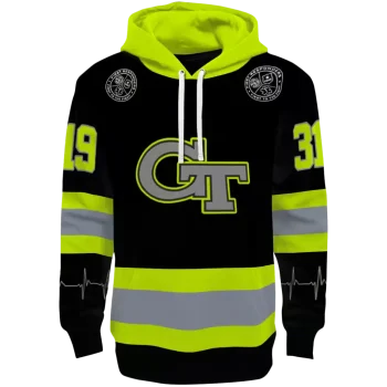 customized georgia tech yellow jackets safety motif black neon green hoodie best selling