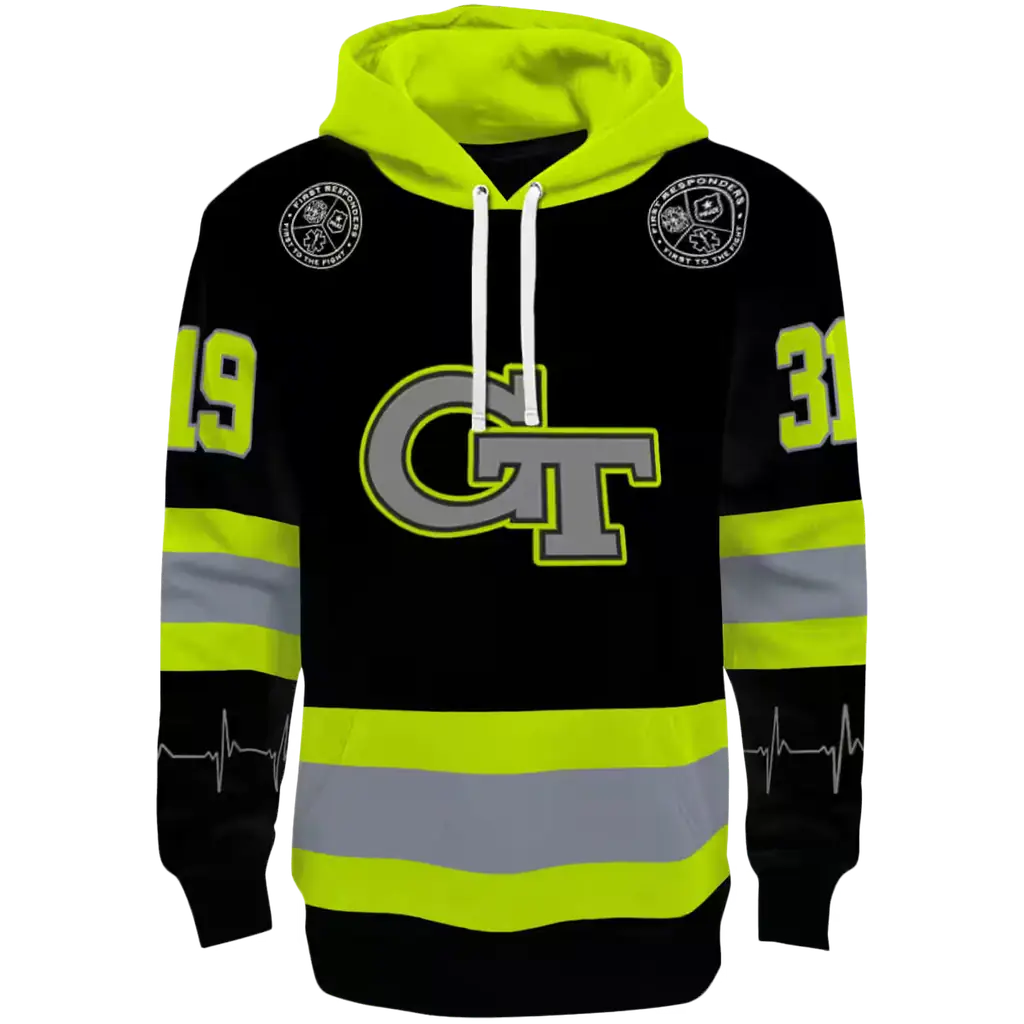 customized georgia tech yellow jackets safety motif black neon green hoodie best selling customized georgia tech yellow jackets safety motif black neon green hoodie best selling
