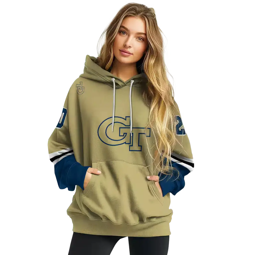customized georgia tech yellow jackets striped sleeves gold hoodie high quality customized georgia tech yellow jackets striped sleeves gold hoodie high quality