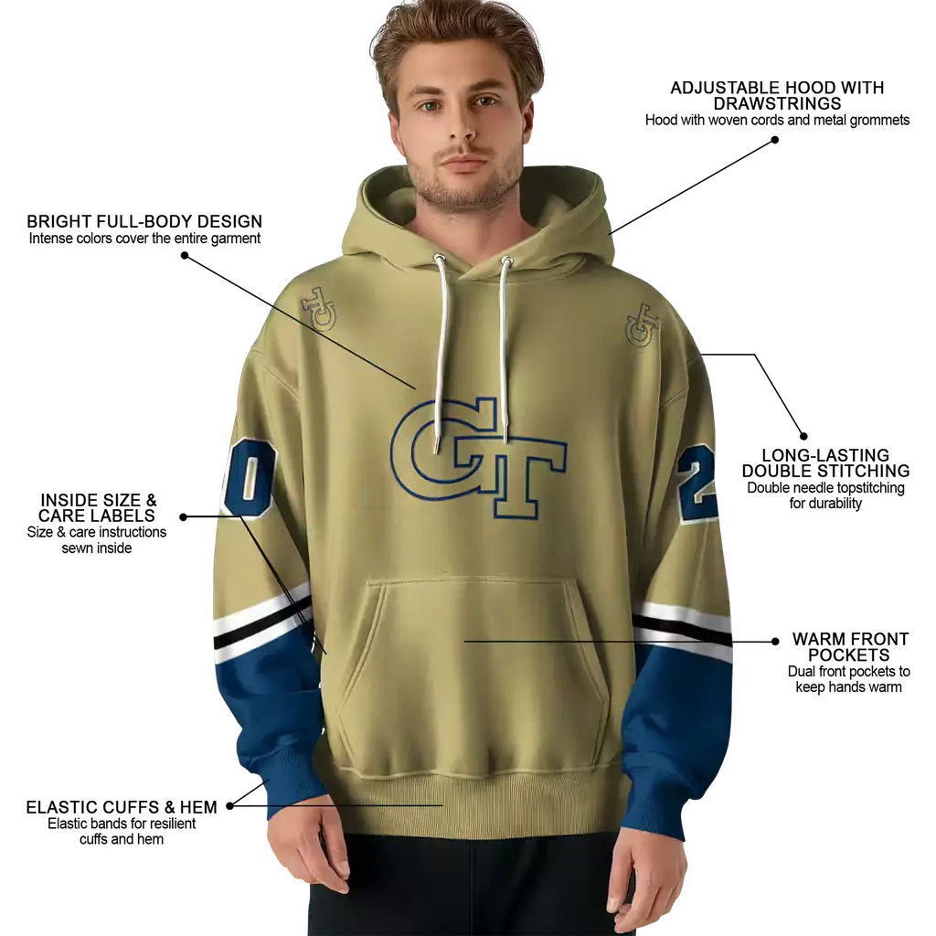 customized georgia tech yellow jackets striped sleeves gold hoodie latest model customized georgia tech yellow jackets striped sleeves gold hoodie latest model