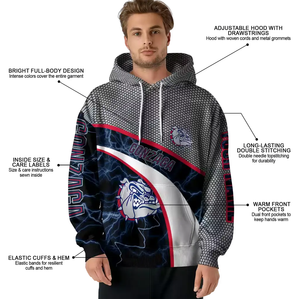 customized gonzaga bulldogs hexagonal mesh blue black gray hoodie latest model customized gonzaga bulldogs hexagonal mesh blue black gray hoodie latest model