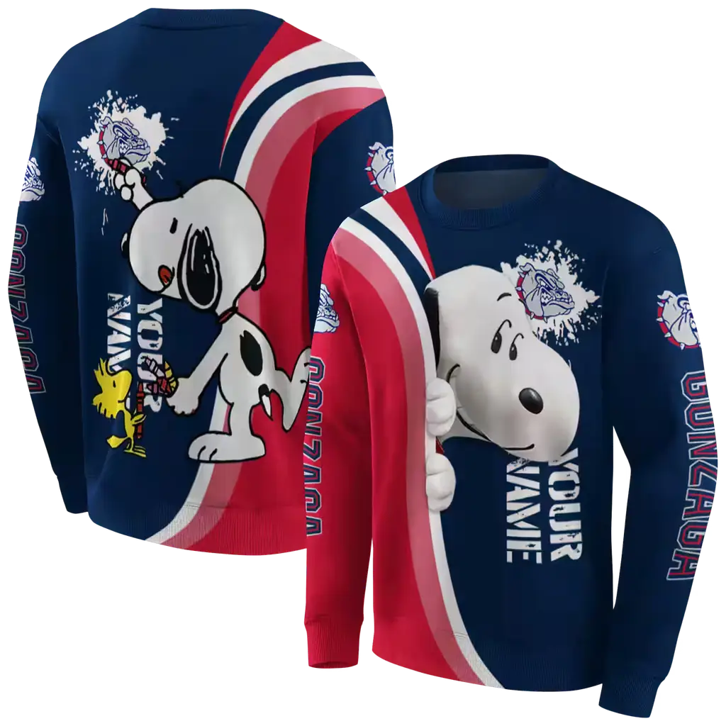 customized gonzaga bulldogs peeking snoopy blue hoodie premium grade customized gonzaga bulldogs peeking snoopy blue hoodie premium grade