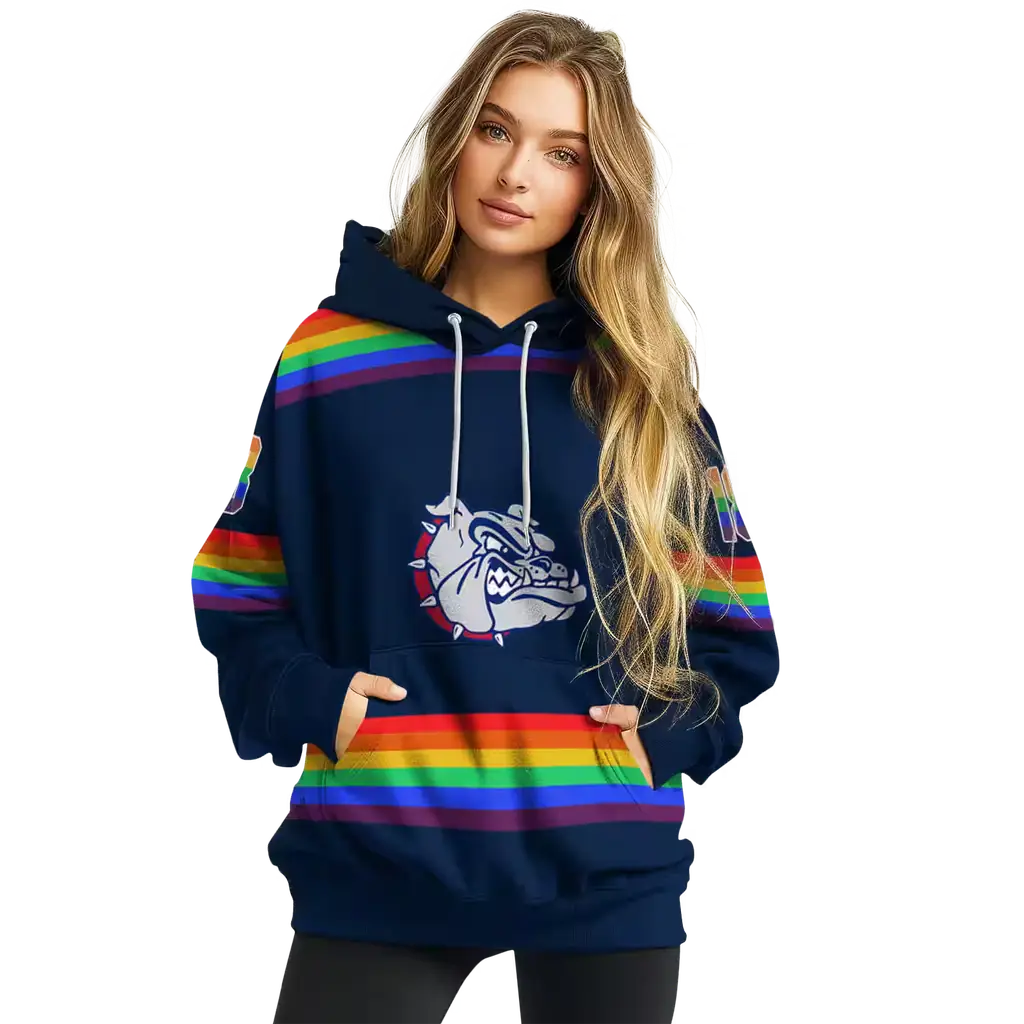 customized gonzaga bulldogs rainbow stripes blue hoodie high quality customized gonzaga bulldogs rainbow stripes blue hoodie high quality