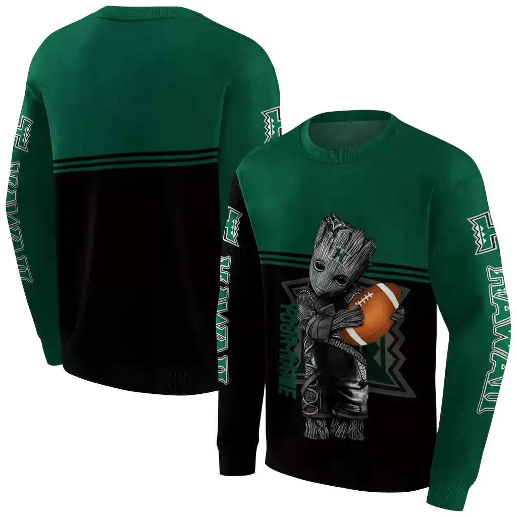 customized hawaii rainbow warriors baby groot green black hoodie premium grade customized hawaii rainbow warriors baby groot green black hoodie premium grade