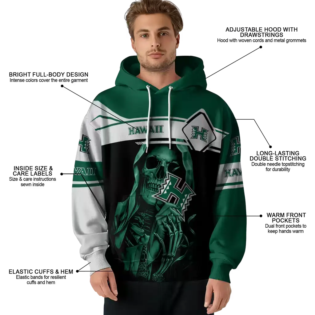 customized hawaii rainbow warriors grim reaper green black hoodie latest model customized hawaii rainbow warriors grim reaper green black hoodie latest model