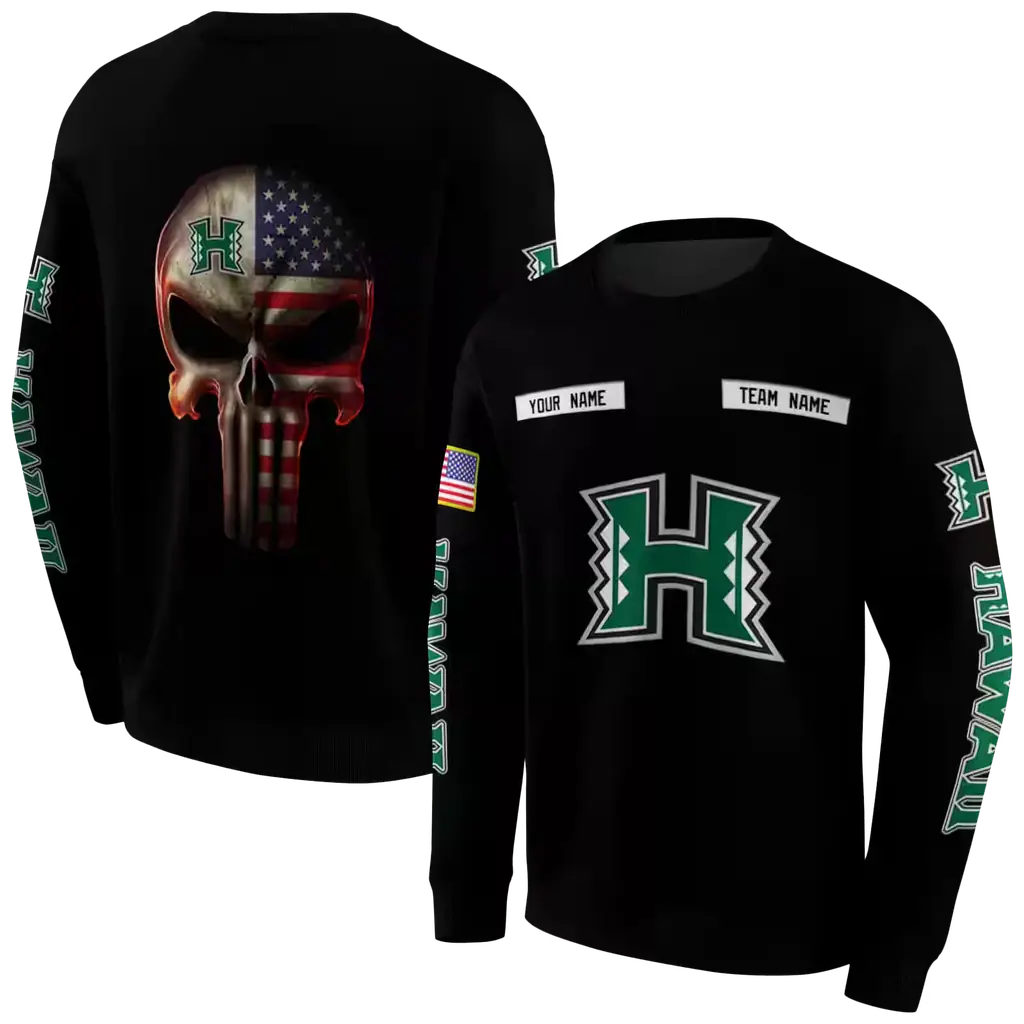 customized hawaii rainbow warriors punisher skull black hoodie premium grade customized hawaii rainbow warriors punisher skull black hoodie premium grade