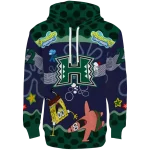 customized hawaii rainbow warriors spongebob patrick star green navy hoodie best selling