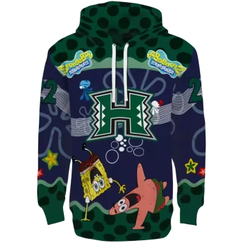 customized hawaii rainbow warriors spongebob patrick star green navy hoodie best selling