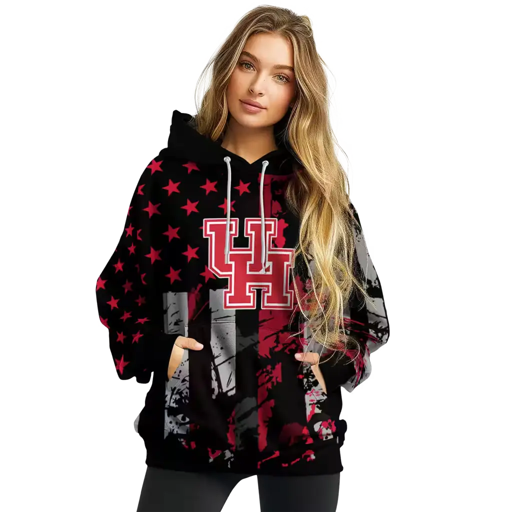 customized houston cougars distressed flag red black hoodie high quality customized houston cougars distressed flag red black hoodie high quality