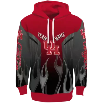 customized houston cougars flame design red hoodie best selling