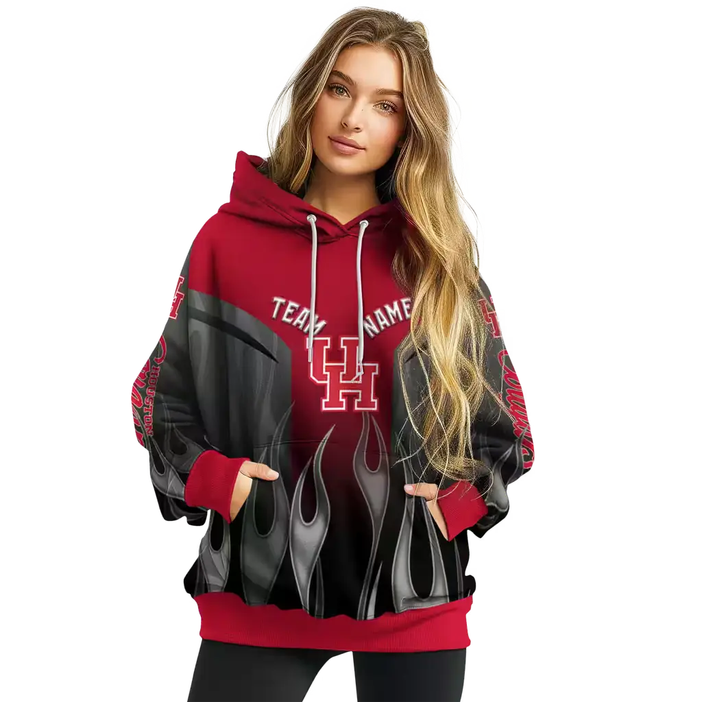 customized houston cougars flame design red hoodie high quality customized houston cougars flame design red hoodie high quality