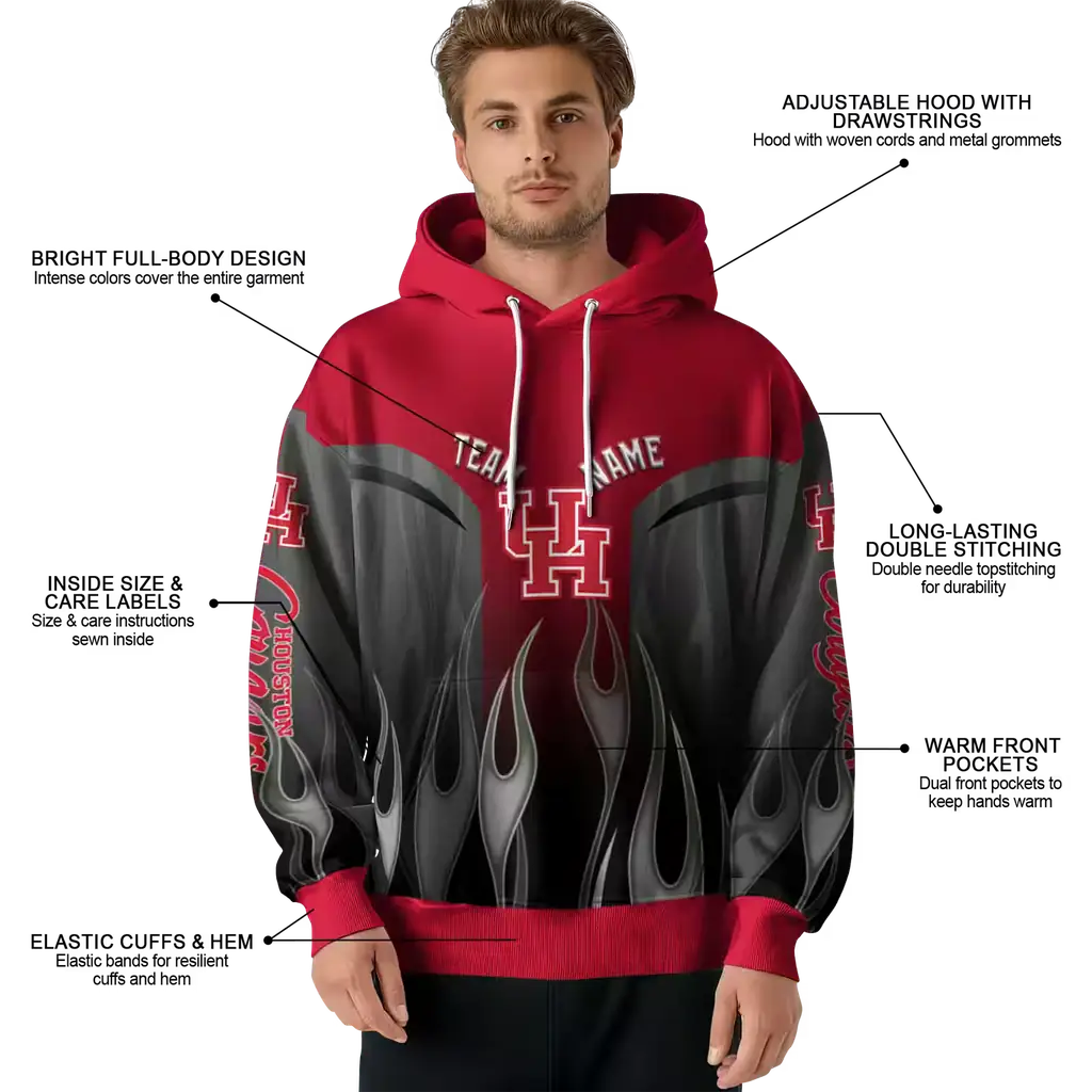 customized houston cougars flame design red hoodie latest model customized houston cougars flame design red hoodie latest model