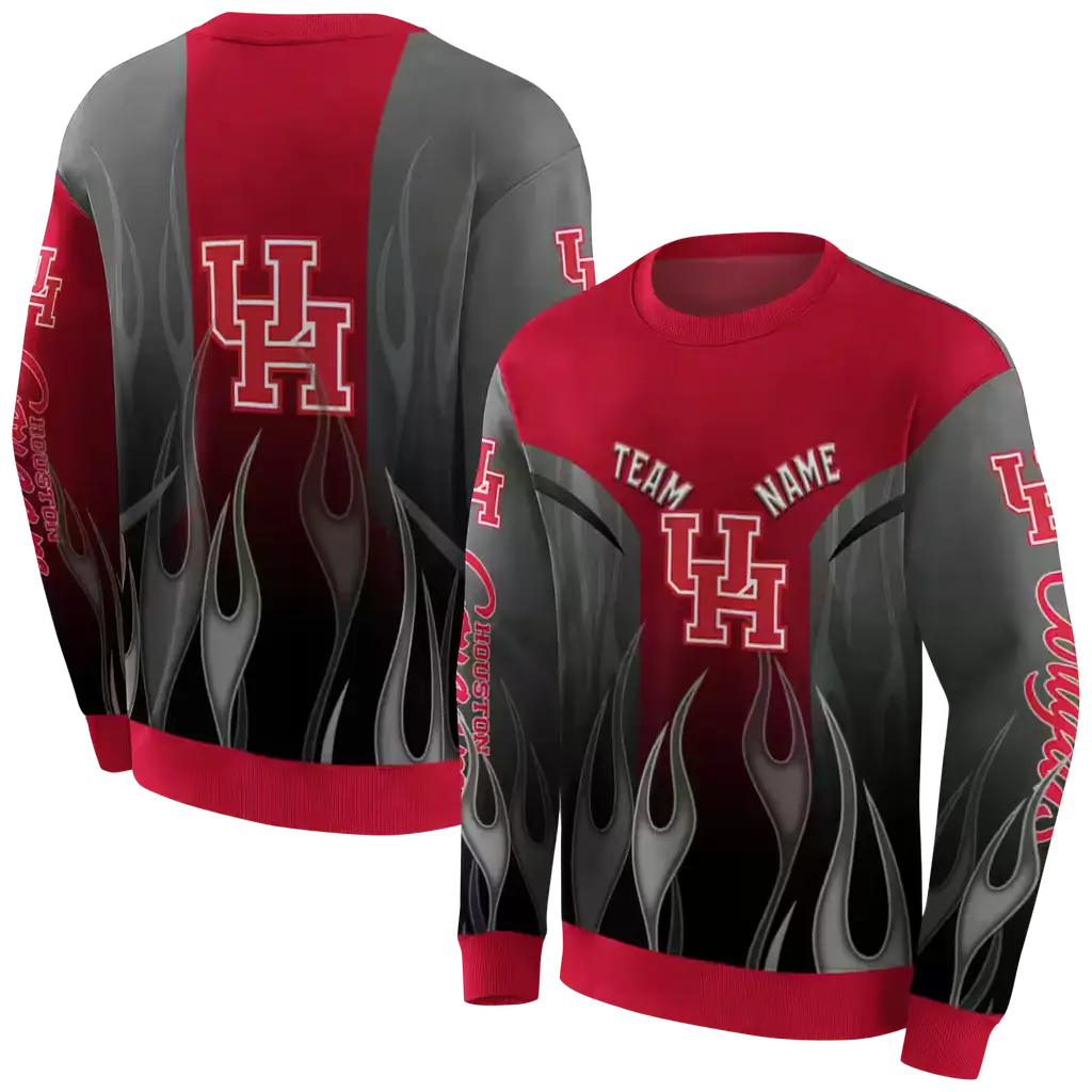 customized houston cougars flame design red hoodie premium grade customized houston cougars flame design red hoodie premium grade