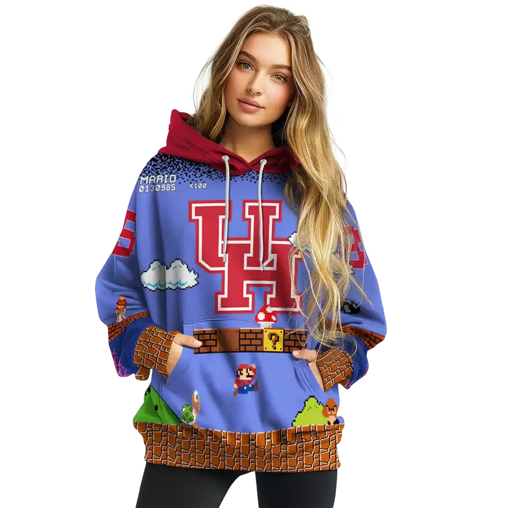 customized houston cougars mario blue black hoodie high quality customized houston cougars mario blue black hoodie high quality