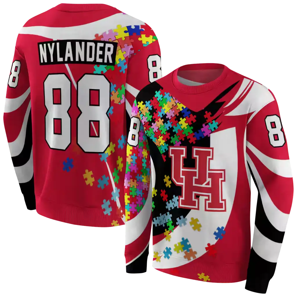 customized houston cougars puzzle pieces red hoodie premium grade customized houston cougars puzzle pieces red hoodie premium grade