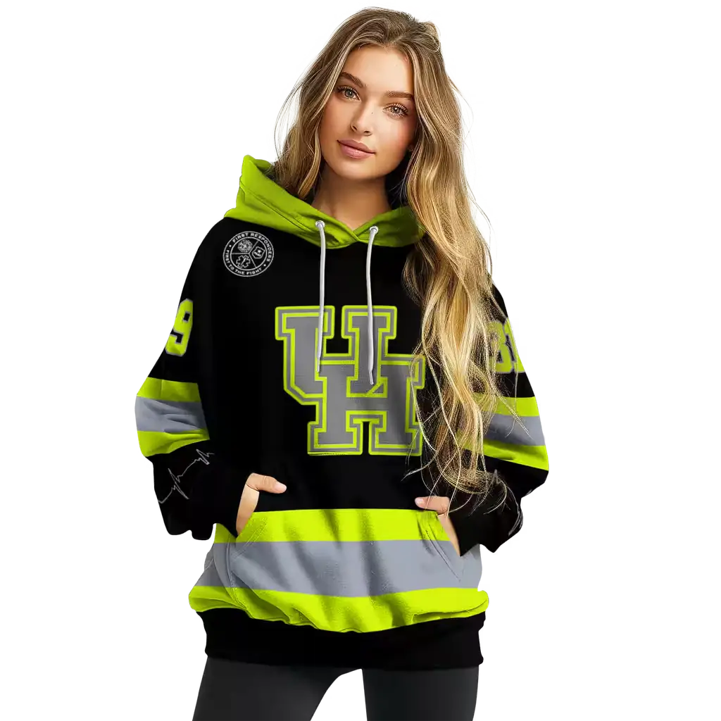 customized houston cougars safety motif black neon green hoodie high quality customized houston cougars safety motif black neon green hoodie high quality