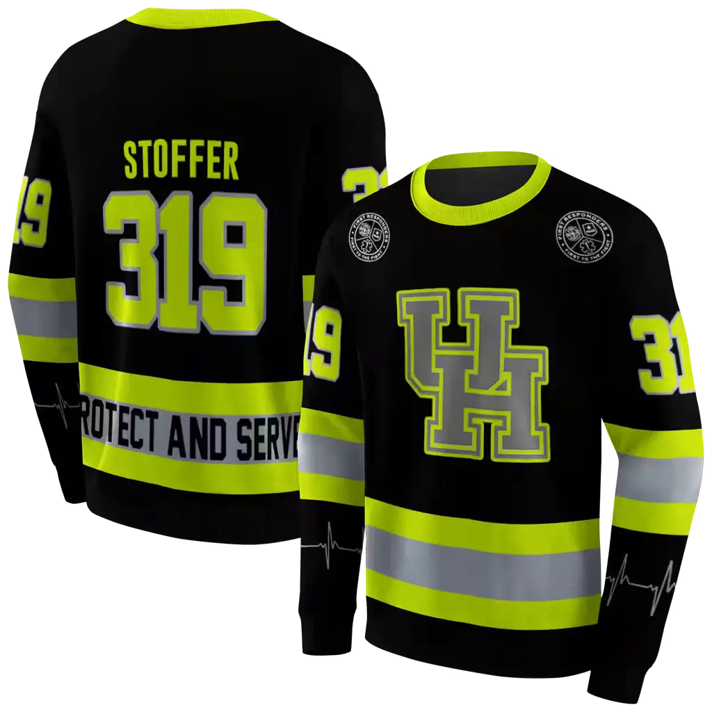 customized houston cougars safety motif black neon green hoodie premium grade customized houston cougars safety motif black neon green hoodie premium grade