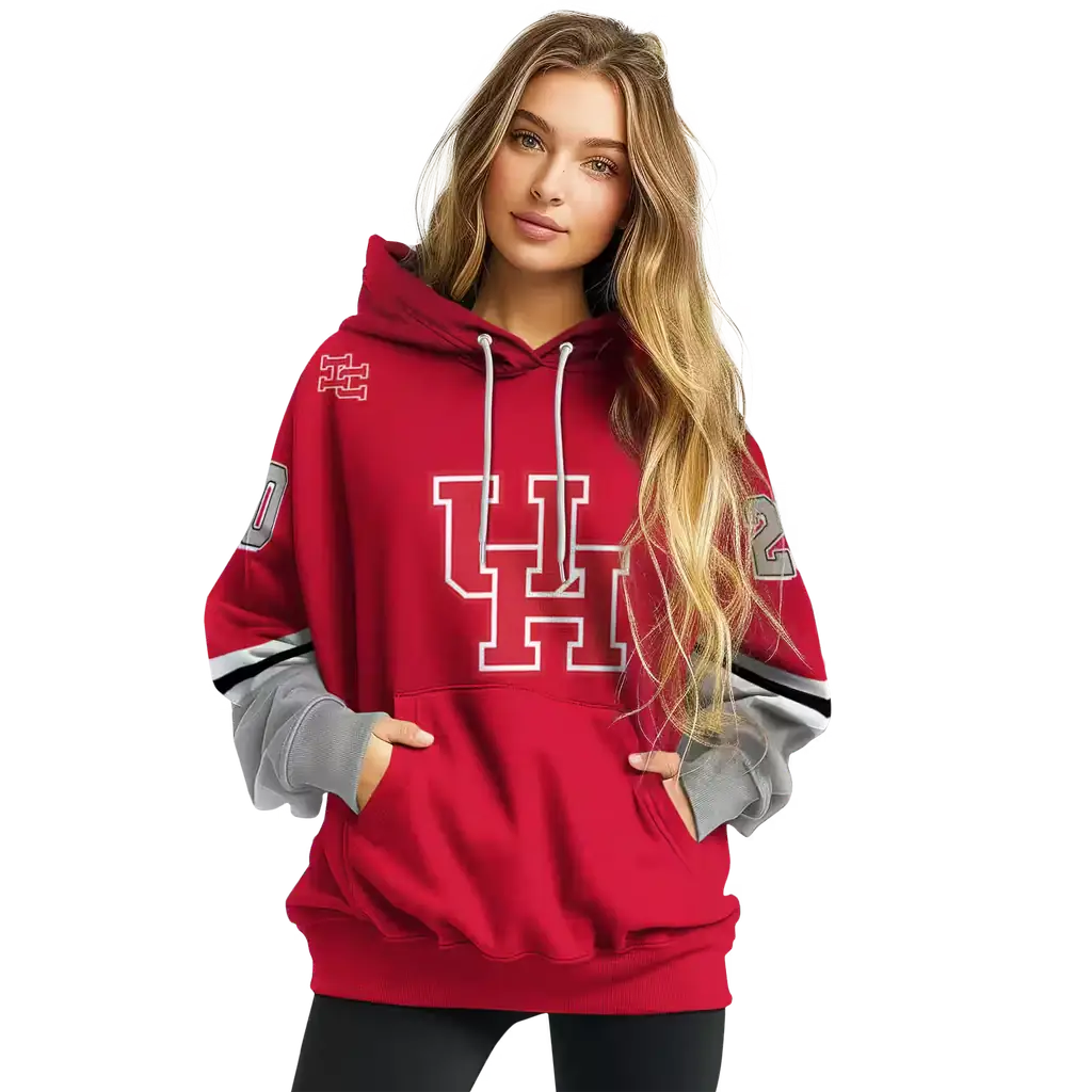 customized houston cougars striped sleeves red hoodie high quality customized houston cougars striped sleeves red hoodie high quality