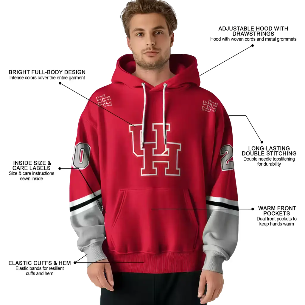 customized houston cougars striped sleeves red hoodie latest model customized houston cougars striped sleeves red hoodie latest model