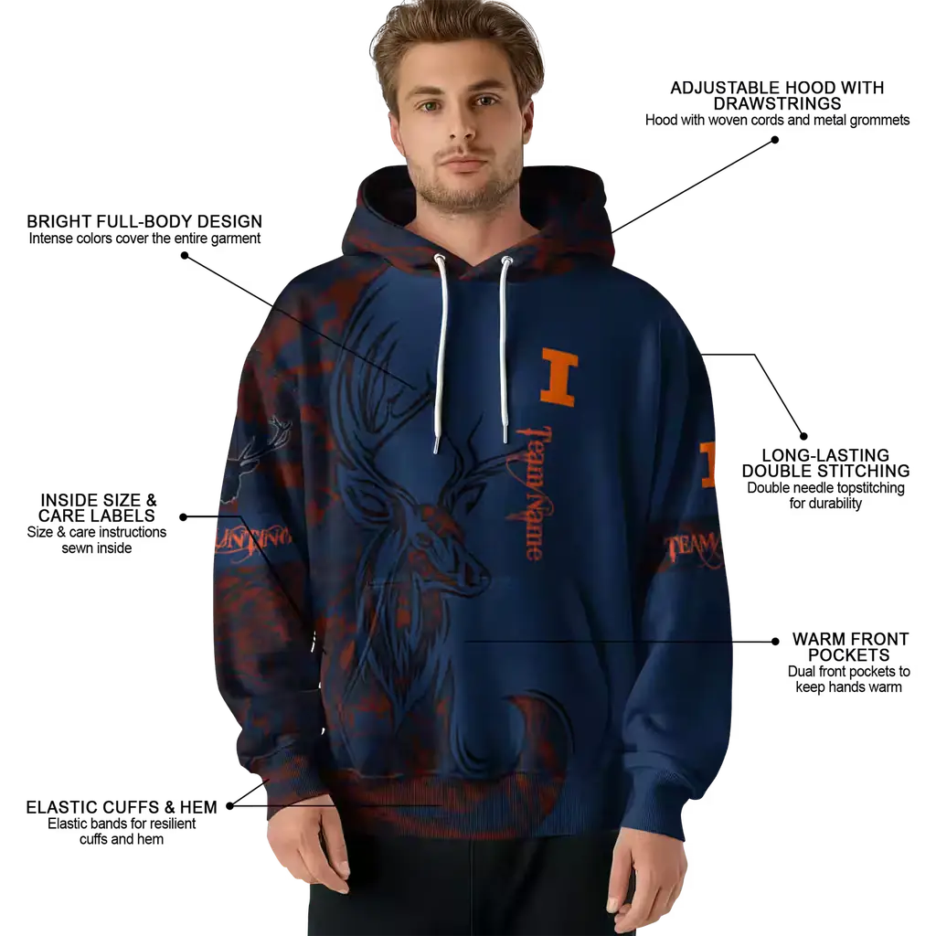 customized illinois fighting illini deer silhouette blue hoodie latest model customized illinois fighting illini deer silhouette blue hoodie latest model
