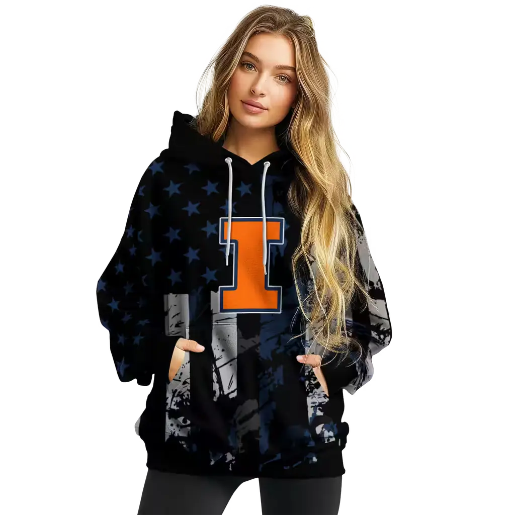 customized illinois fighting illini distressed flag blue black hoodie high quality customized illinois fighting illini distressed flag blue black hoodie high quality