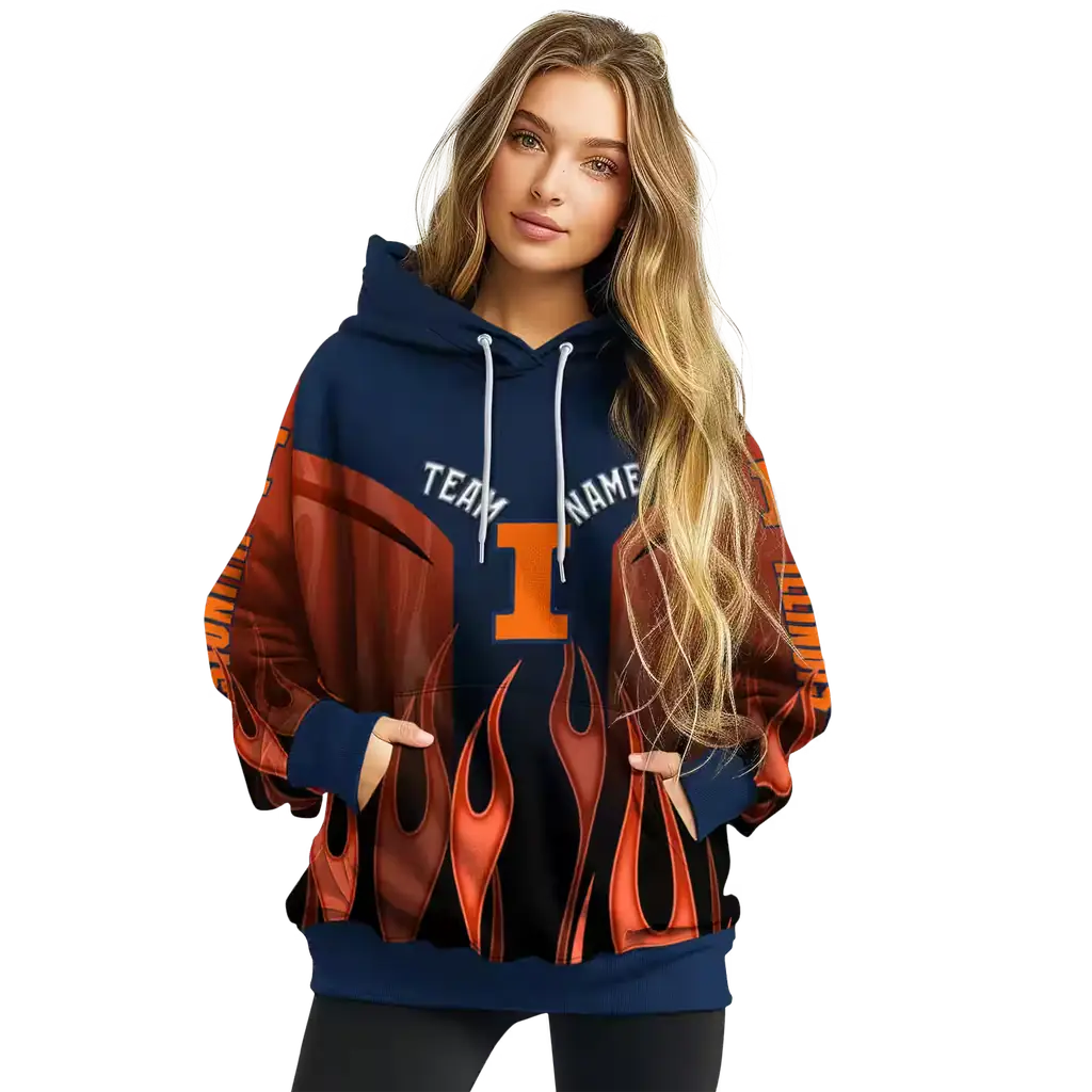 customized illinois fighting illini flame design blue hoodie high quality customized illinois fighting illini flame design blue hoodie high quality