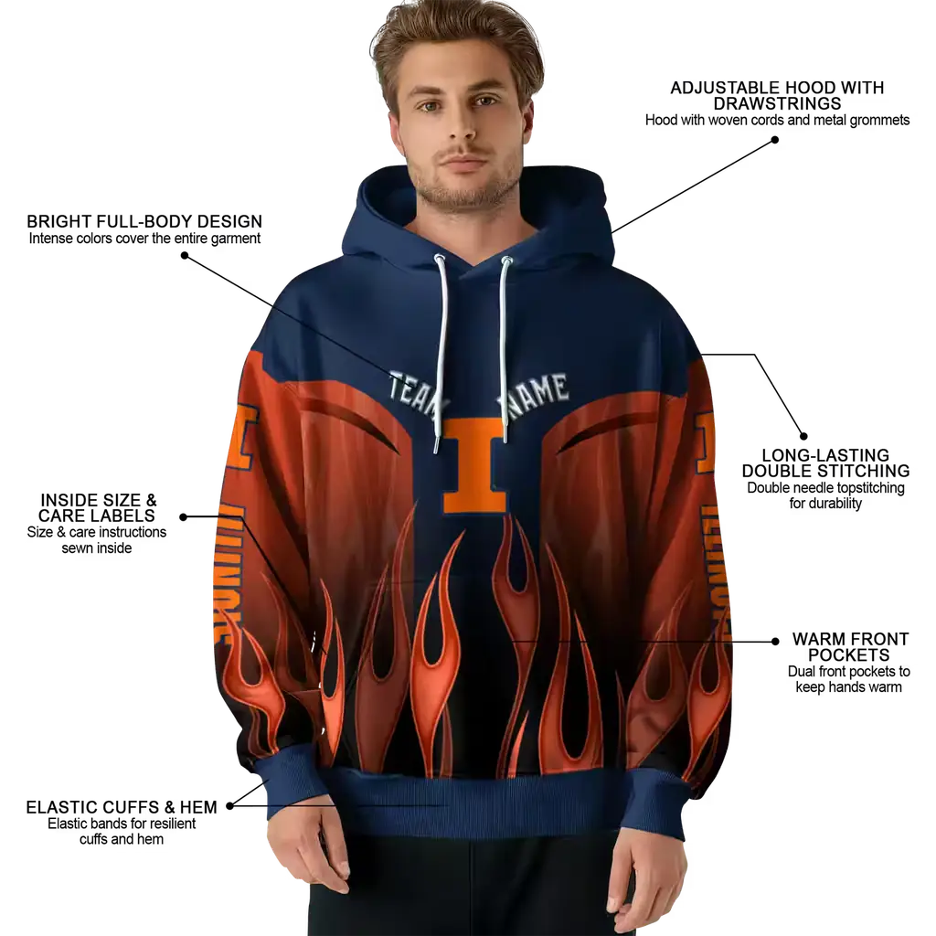 customized illinois fighting illini flame design blue hoodie latest model customized illinois fighting illini flame design blue hoodie latest model