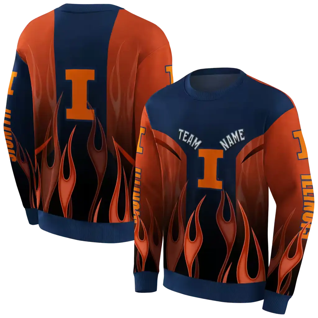 customized illinois fighting illini flame design blue hoodie premium grade customized illinois fighting illini flame design blue hoodie premium grade