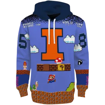 customized illinois fighting illini mario blue black hoodie best selling