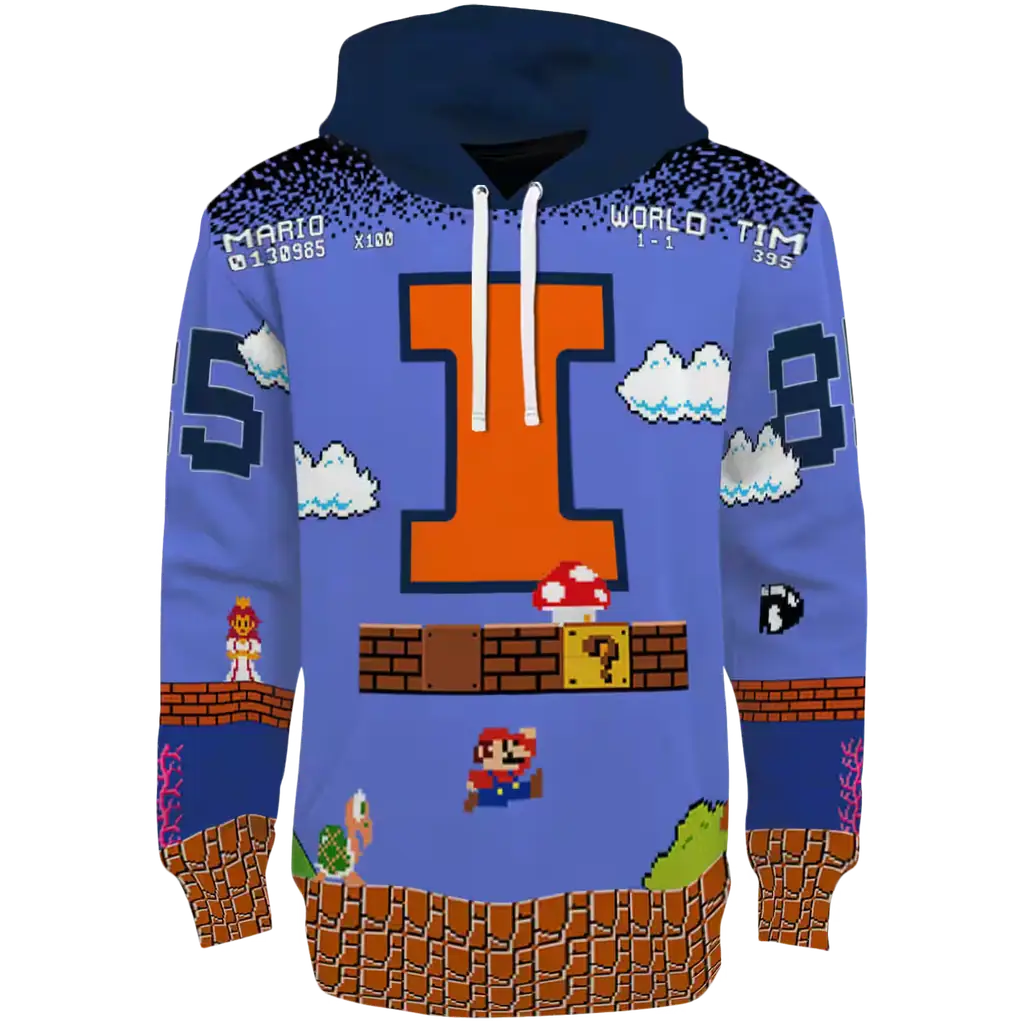 customized illinois fighting illini mario blue black hoodie best selling customized illinois fighting illini mario blue black hoodie best selling