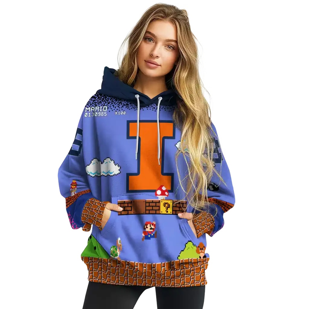 customized illinois fighting illini mario blue black hoodie high quality customized illinois fighting illini mario blue black hoodie high quality
