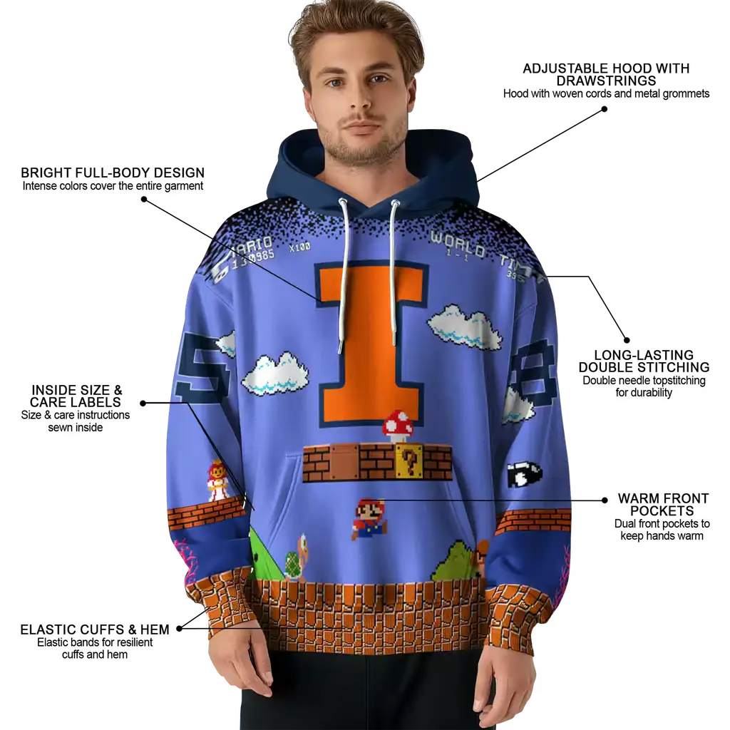 customized illinois fighting illini mario blue black hoodie latest model customized illinois fighting illini mario blue black hoodie latest model