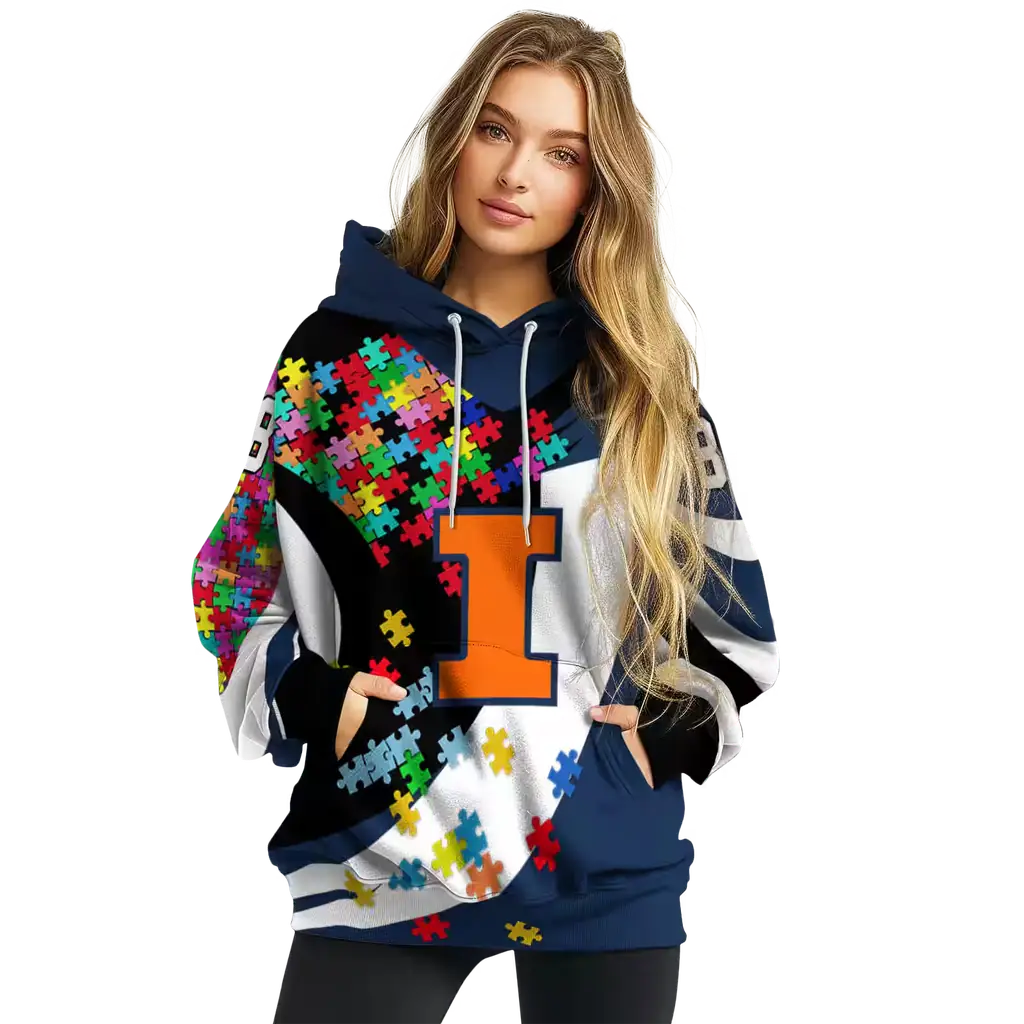 customized illinois fighting illini puzzle pieces blue hoodie high quality customized illinois fighting illini puzzle pieces blue hoodie high quality