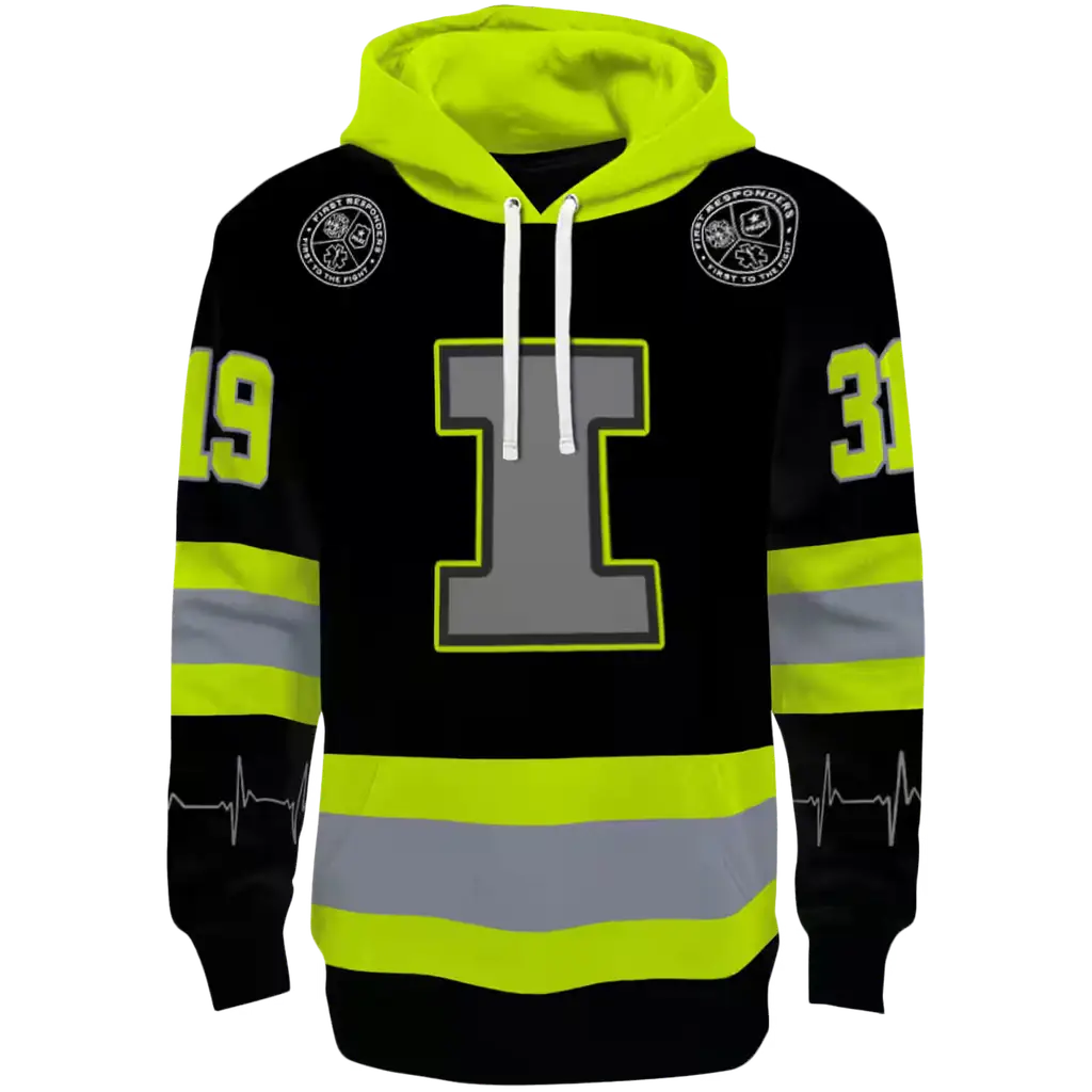 customized illinois fighting illini safety motif black neon green hoodie best selling customized illinois fighting illini safety motif black neon green hoodie best selling