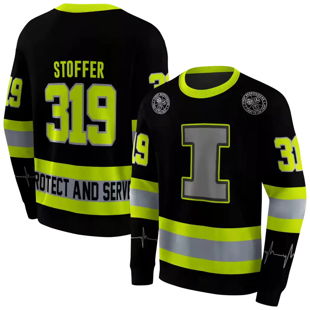 customized illinois fighting illini safety motif black neon green hoodie premium grade customized illinois fighting illini safety motif black neon green hoodie premium grade