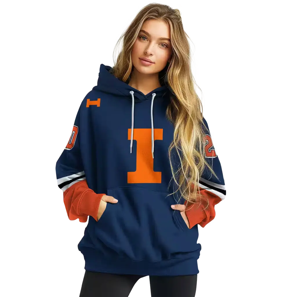 customized illinois fighting illini striped sleeves blue hoodie high quality customized illinois fighting illini striped sleeves blue hoodie high quality