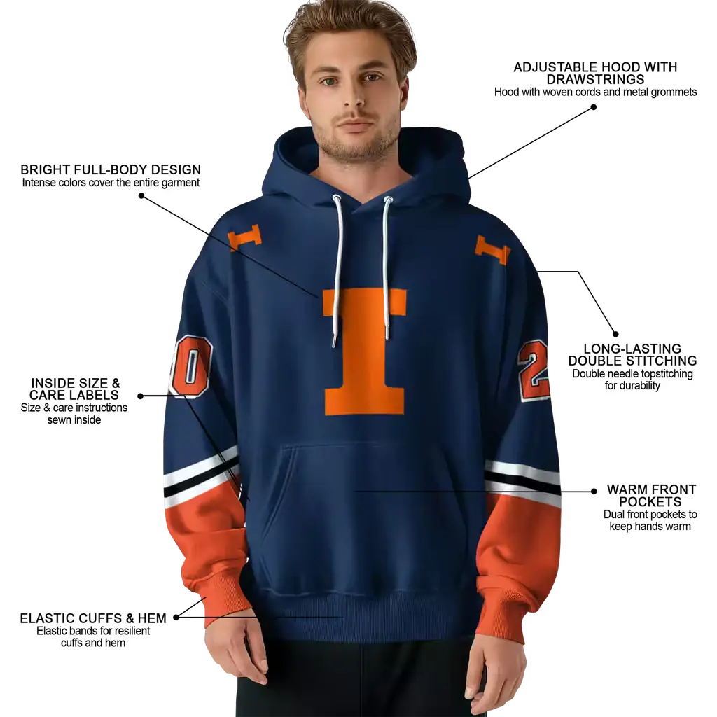 customized illinois fighting illini striped sleeves blue hoodie latest model customized illinois fighting illini striped sleeves blue hoodie latest model