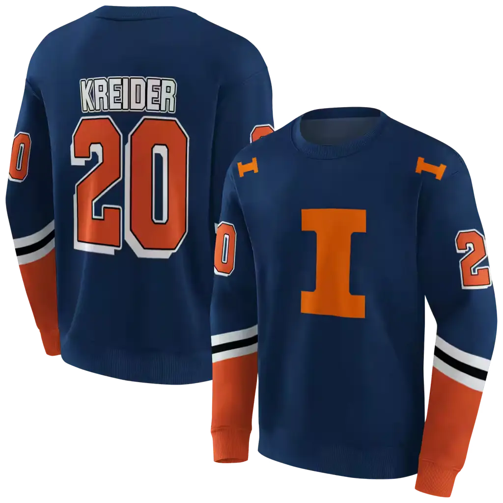 customized illinois fighting illini striped sleeves blue hoodie premium grade customized illinois fighting illini striped sleeves blue hoodie premium grade