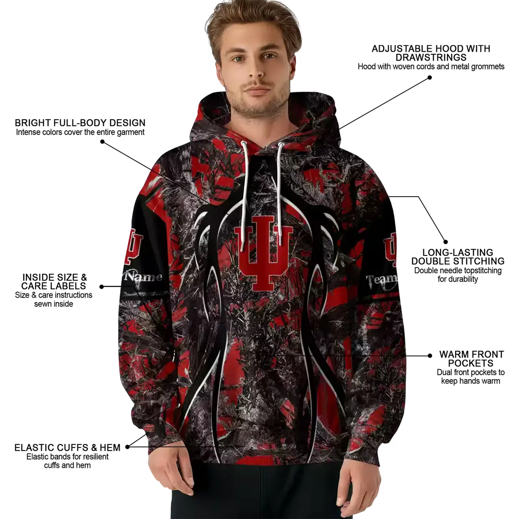 customized indiana hoosiers hunting theme red black hoodie latest model customized indiana hoosiers hunting theme red black hoodie latest model