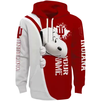 customized indiana hoosiers peeking snoopy red hoodie best selling