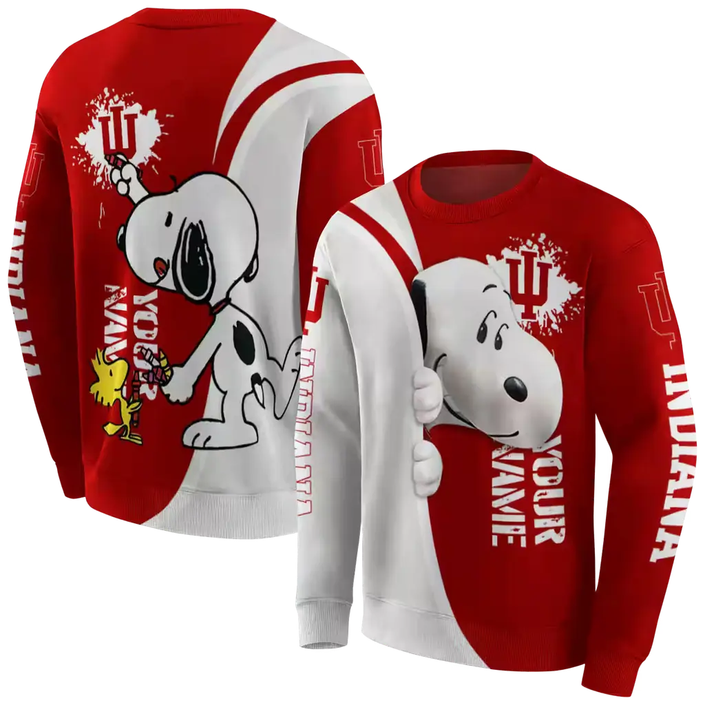 customized indiana hoosiers peeking snoopy red hoodie premium grade customized indiana hoosiers peeking snoopy red hoodie premium grade