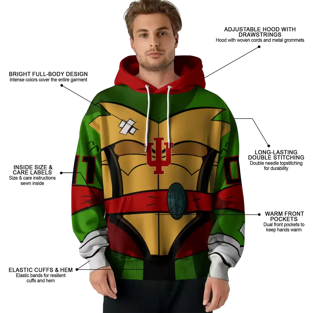 customized indiana hoosiers superhero armor red green hoodie latest model customized indiana hoosiers superhero armor red green hoodie latest model