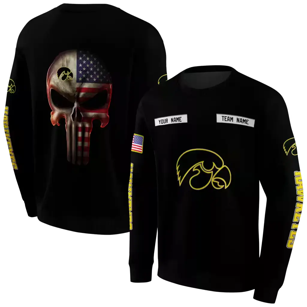 customized iowa hawkeyes punisher skull black hoodie premium grade customized iowa hawkeyes punisher skull black hoodie premium grade