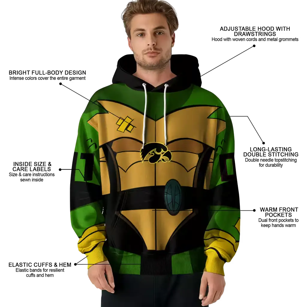 customized iowa hawkeyes superhero armor black green hoodie latest model customized iowa hawkeyes superhero armor black green hoodie latest model