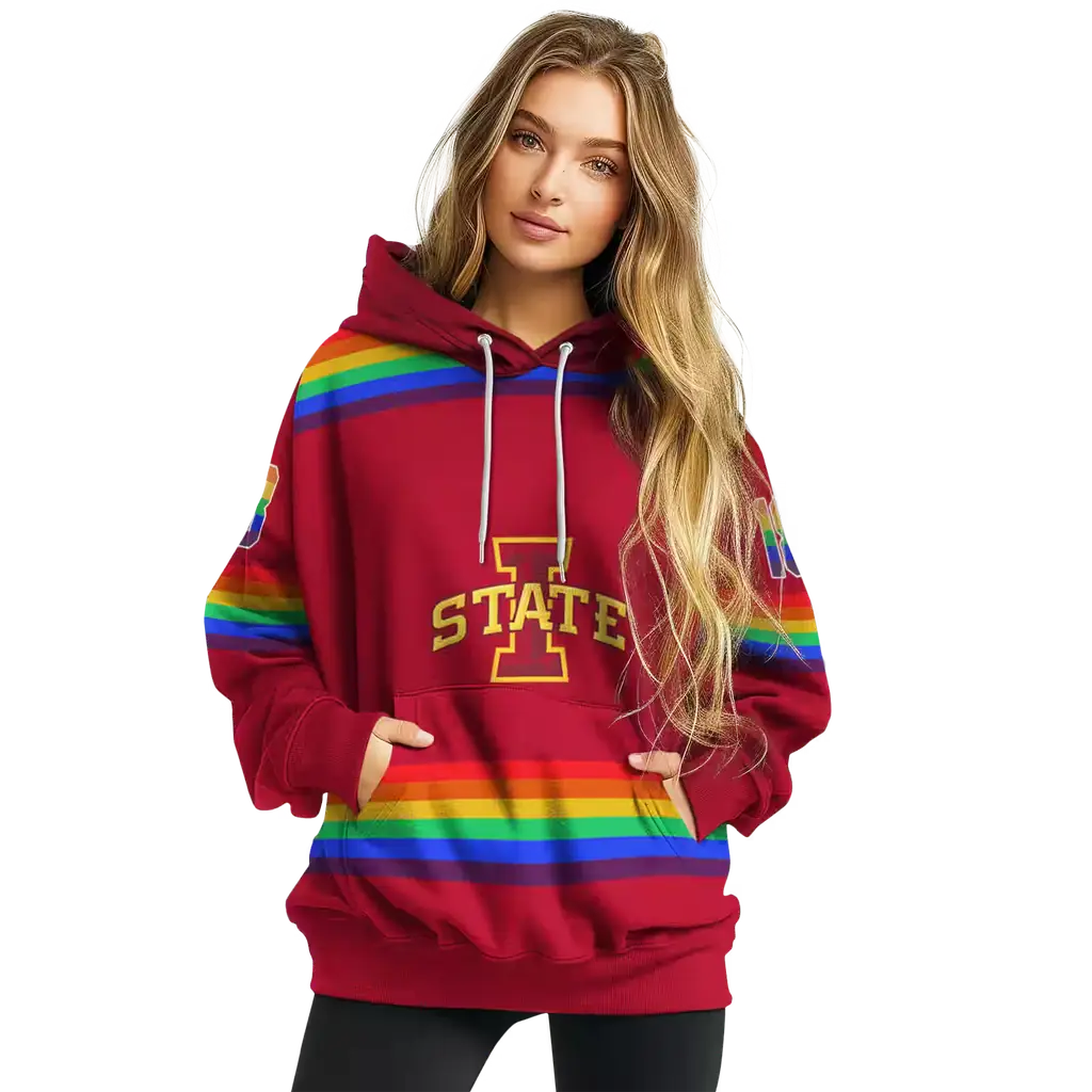 customized iowa state cyclones rainbow stripes red hoodie high quality customized iowa state cyclones rainbow stripes red hoodie high quality