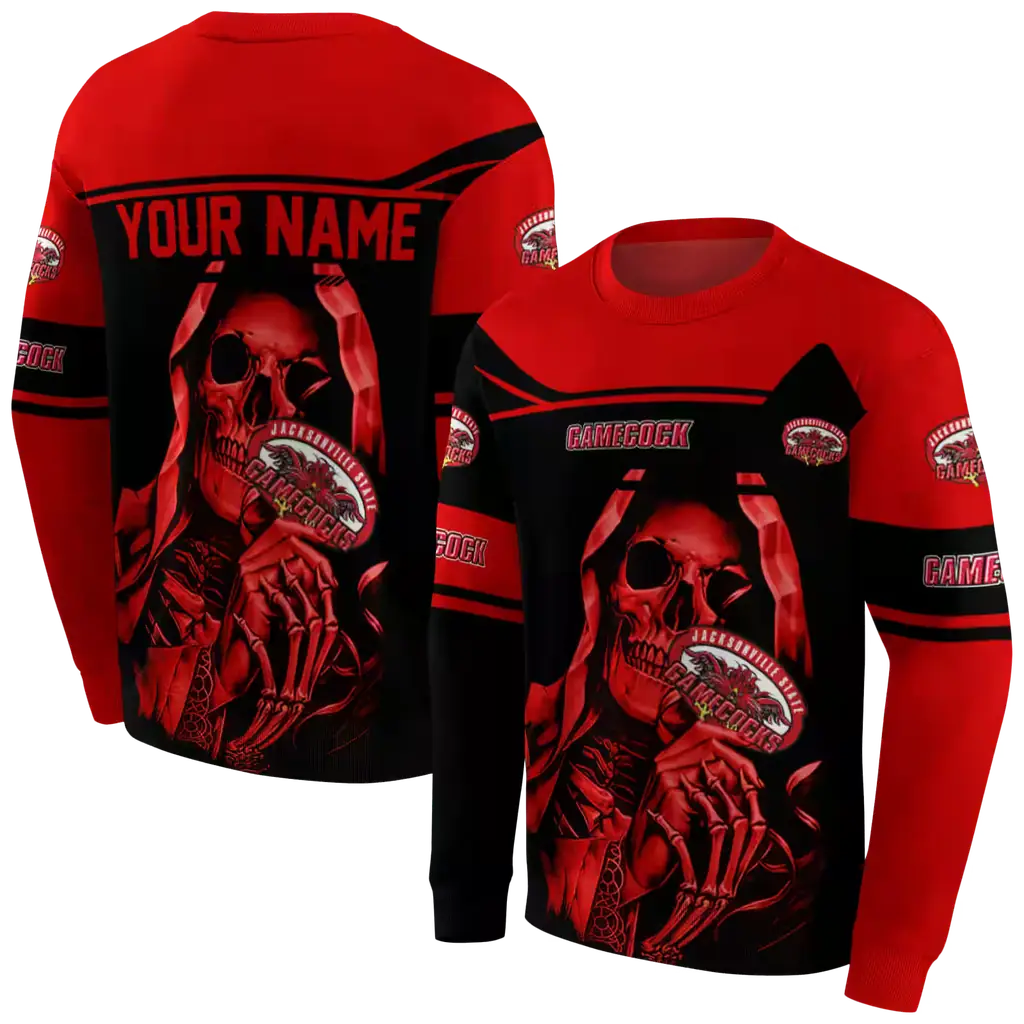 customized jacksonville state gamecocks grim reaper red black hoodie premium grade customized jacksonville state gamecocks grim reaper red black hoodie premium grade