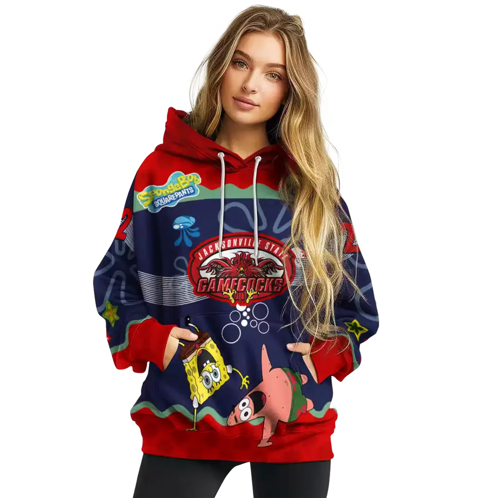 customized jacksonville state gamecocks spongebob patrick star red navy hoodie high quality customized jacksonville state gamecocks spongebob patrick star red navy hoodie high quality
