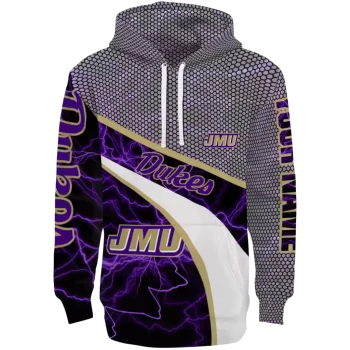 customized james madison dukes hexagonal mesh purple black gray hoodie best selling